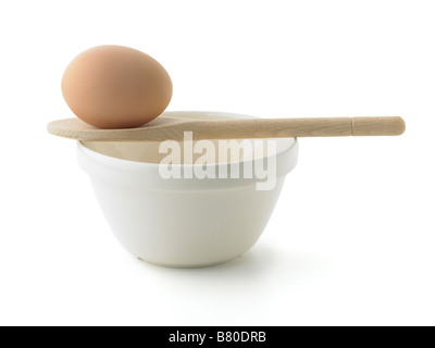 egg, bowl and spoon Stock Photo