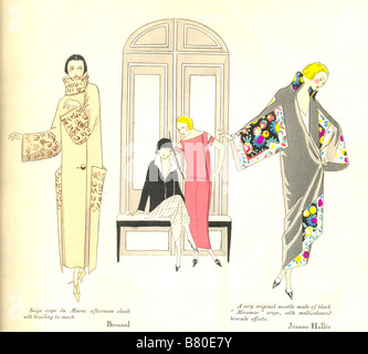 Handcoloured French fashion plate from Art-Gout-Beaute for April 1923 showing couturier dresses and mantle for afternoon Stock Photo