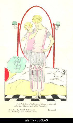 Handcoloured French fashion plate from Art-Gout-Beaute for April 1923 showing couturier dress from Bernard Stock Photo