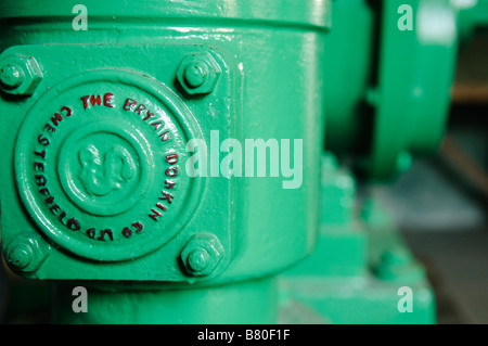 Plaque on side of cast iron gas pump housing saying 'The Bryan Donkin Co Ltd, Chesterfield' Stock Photo