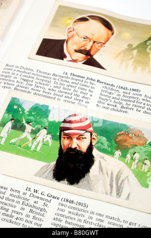 Picture cards of W.G.Grace and Thomas Barnardo in the Brooke Bond PG Tips picture card album Famous People issued 30th June 1969 Stock Photo