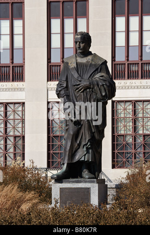A statue of Christopher Columbus in front of the City Hall building in downtown Columbus Ohio Stock Photo