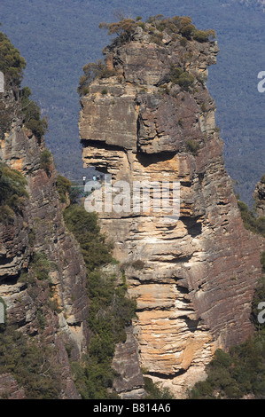 Tourists on The Three Sisters Echo Point Katoomba Blue Mountains New South Wales Australia Stock Photo