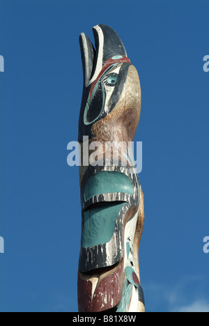 The totem pole in the car park of the Prestoungrange Gothenburg, Prestonpans, East Lothian, Scotland, UK. Stock Photo