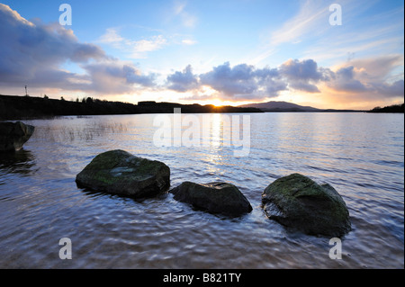 beatiful scene as sun sets over Lough Conn Co Mayo Ireland Stock Photo