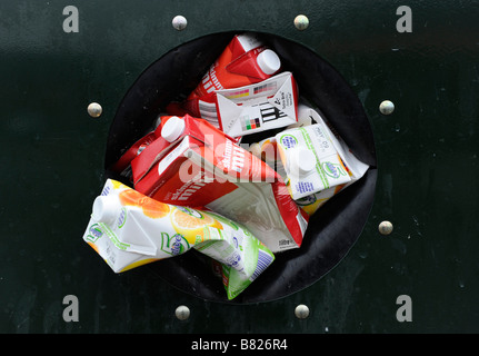 A beverage carton recycling bin at a recycling centre in Worcestershire Stock Photo