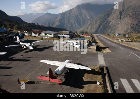 Lukla airport in Himalaya Nepal Stock Photo