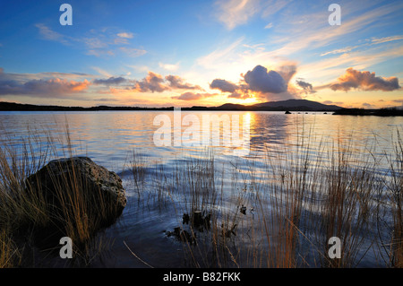 beatiful scene as sun sets over Lough Conn Co Mayo Ireland Stock Photo