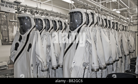 An operator prepares his Self-Contained Atmospheric Protective Ensemble  suits at the suit-up room at the Multi-Payload Processing Facility at  NASA's Kennedy Space Center October 31, 2018 in Cape Canaveral, Florida  Stock Photo 