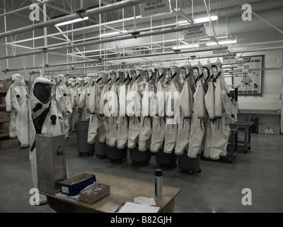 An operator prepares his Self-Contained Atmospheric Protective Ensemble  suits at the suit-up room at the Multi-Payload Processing Facility at  NASA's Kennedy Space Center October 31, 2018 in Cape Canaveral, Florida  Stock Photo 