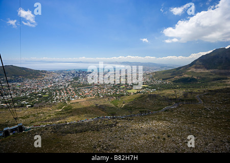 scenic view looking down the cable car from the top of table mountain onto Cape Town, South Africa Stock Photo