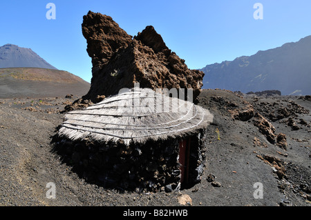 Traditional caldera hut, Pico de Fogo, Fogo Island, Cape Verde, Africa Stock Photo