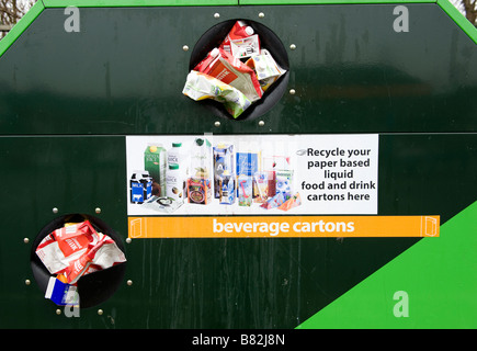 A beverage carton recycling bin at a recycling centre in Worcestershire Stock Photo