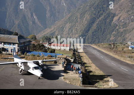 Lukla airport in Himalaya Nepal Stock Photo