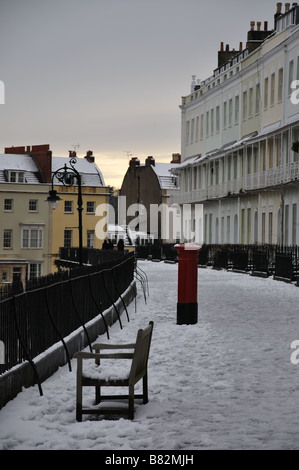 Snow on the Royal Crescent in Clifton, Bristol, during the heavy snowfalls of February 2009 Stock Photo
