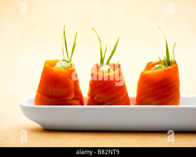 smoked salmon and avocado hors d oeuvre Stock Photo