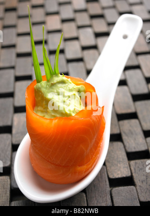 smoked salmon and avocado hors d oeuvre Stock Photo