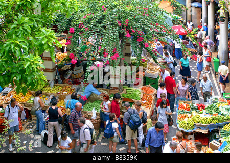 Bustling Funchal market in Madeira Stock Photo