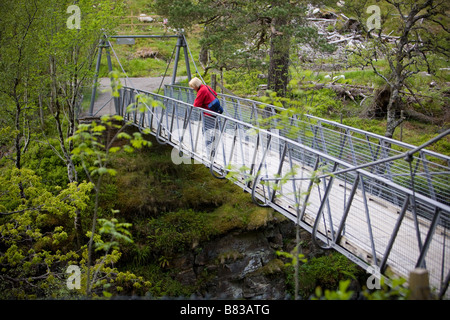 On the suspension Bridge over Corrieshalloch Gorge Wester Ross Scotland Stock Photo