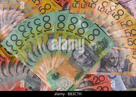 Australian dollars laid out Stock Photo