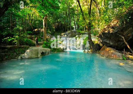 beautiful water pools in Erawan National Park in Kanchanaburi Thailand Stock Photo