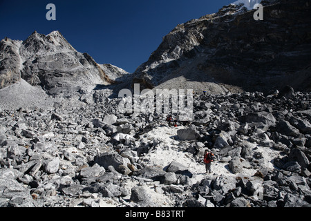 Boulder field on climb up to Cho La pass Stock Photo
