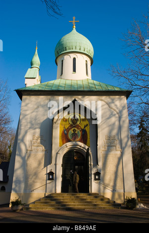 Kaple Blahoslavene Bohoradice orthodox chapel at Vojensky hrbitov the Military cemetery in district of Zizkov in Prague Stock Photo