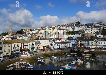 View Over Harbor With Replica Of The Golden Hind, Brixham, Torbay 