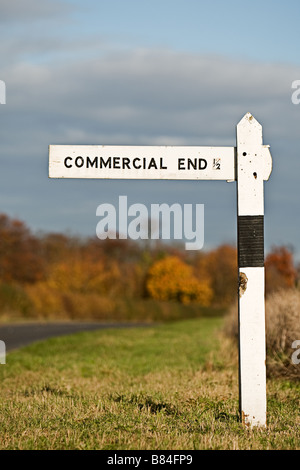 Sign Post showing the way to Commercial End, Cambs, UK Stock Photo