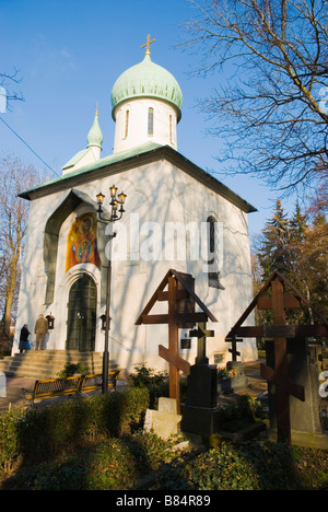 Kaple Blahoslavene Bohoradice orthodox chapel at Vojensky hrbitov the Military cemetery in district of Zizkov in Prague Stock Photo