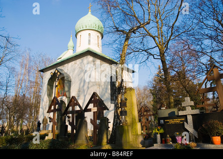 Kaple Blahoslavene Bohoradice orthodox chapel at Vojensky hrbitov the Military cemetery in district of Zizkov in Prague Stock Photo