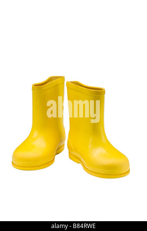 Pair of yellow rubber boots for kids isolated on white background three ...