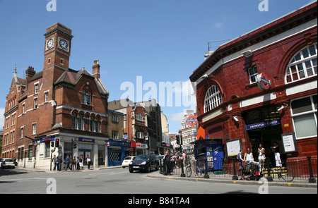 Hampstead High Street and Tube Station, London Stock Photo