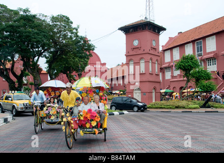 Malacca Malaysia   flower flowers decorateted tricycles rickshaw pedicab Christh Church Stock Photo