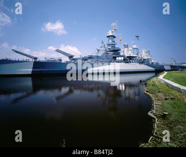 NORTH CAROLINA - Battleship North Carolina docked on the Cape Fear River in Wilmington. Stock Photo