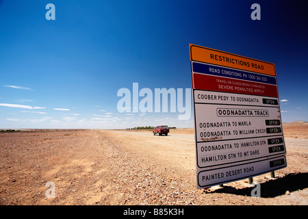 Road conditions sign Oodnadatta track near Coober Pedy South Australia Australia Stock Photo