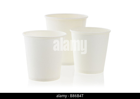 Empty disposable paper cups on white background Stock Photo