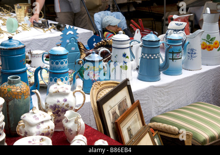 Flea market stall with antiques Stock Photo