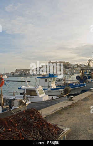 Fishing boats moored at the harbour of Ibiza, Spain Stock Photo