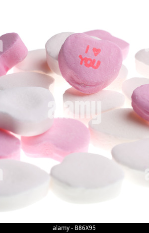 Valentine s Day Candy Hearts Isolated on White Background Stock Photo