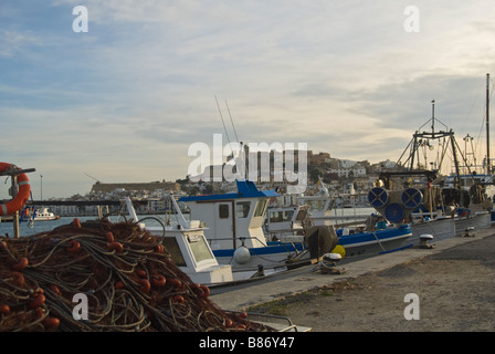 Fishing boats moored at the harbour of Ibiza, Spain Stock Photo