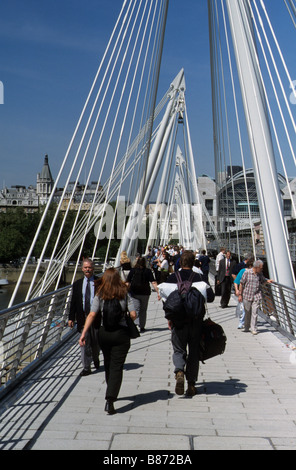 London, Hungerford Bridge, southern Golden Jubilee Bridge, view towards Charing Cross. Stock Photo