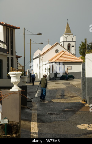 Jardim do Mar in Madeira - main square and church tower Stock Photo