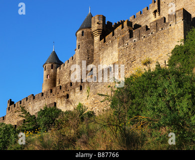 City walls of the fortified medieval town of Carcassonne Stock Photo