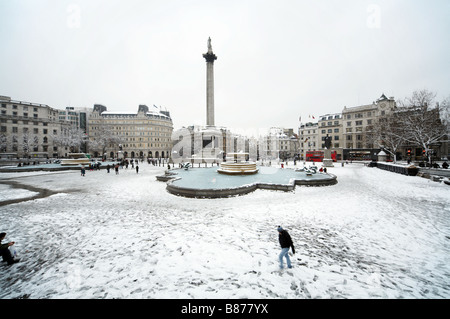 Snow on trafalgar square london england uk winter Stock Photo