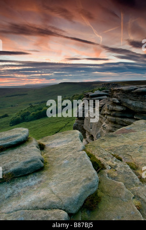 Stanage Edge at Sunset, Peak District National Park, Derbyshire, England, UK Stock Photo