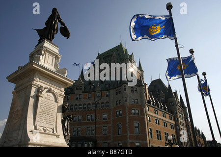 Samuel de Champlain Statue & Château Frontenac, Quebec City, Quebec, Canada Stock Photo