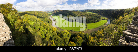 A panoramic view of the Wye Valley from the viewpoint on Symonds Yat Rock, Gloucestershire Stock Photo