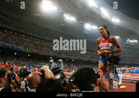 Yelena Isinbayeva competing in the Beijing 2008 Olympic Games Stock Photo