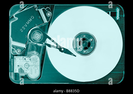 X Ray of a Computer Hard Disk Drive, Close Up. Stock Photo